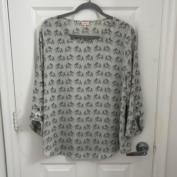 Closet BOGO: Pixley White/Gray Elephant Print Sheer Blouse XL - Picture 1 of 4
